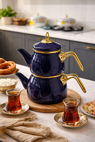 PR HOME Enamel Mini Model Enamel Teapot Navy Blue