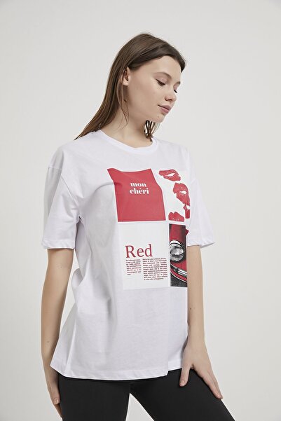 Arma Life Armalife 2194 Red Lip Themed Bis Collar Women's T-Shirt