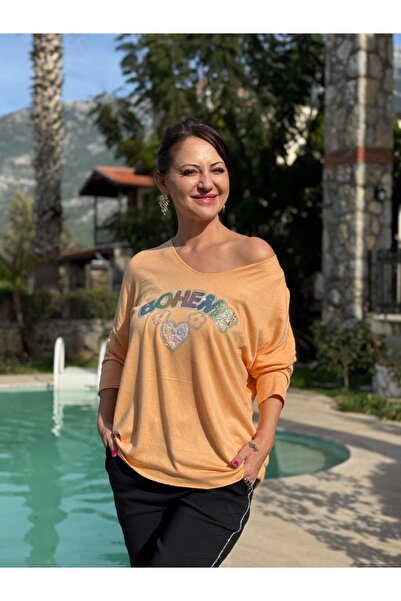 Punta Otantik Yg27050 Boheme Written Italian Knitwear Blouse Salmon