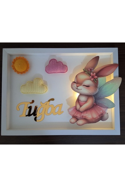 İLAYCA STORE Kişiye Özel Işıklı Çocuk Odası Panosu- 40×30 cm-Tavşan Figürlü A...