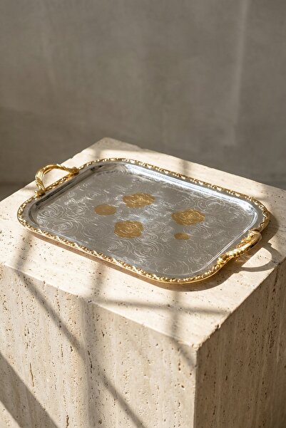ACAR Desti Gold Patterned Tray - 40 cm