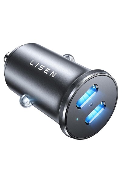 LISEN Încărcător auto, 2x USB-C 45W + 45W, încărcare rapidă, carcasă din alum...