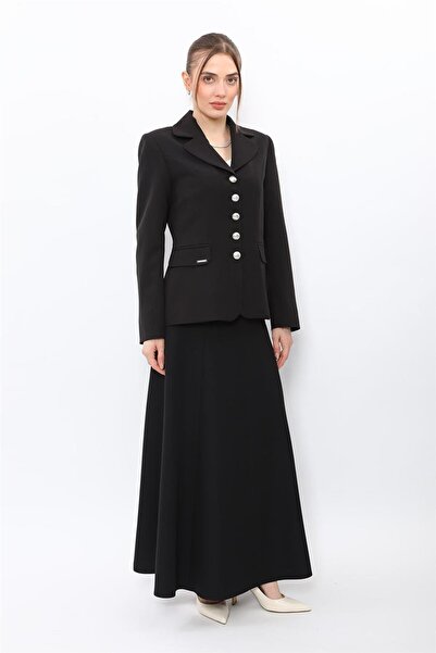 ÖNDER ÖZSOY Baby Collar Buttoned Classic Jacket & Long Sectioned Flared Skirt...
