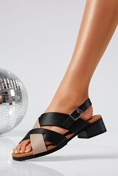 Zaira Women's black heeled sandals made of eco-leather Adania #22032 - 41