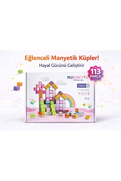 ZİVENTA Manyetik Yapı Blok Küpler Çocuklar İçin Renkli 3 Boyutlu 113 Parça Mı...