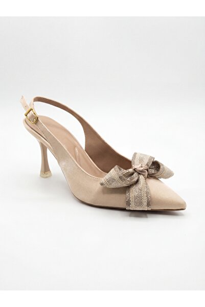 akerler Women's Beige Bow Evening Dress Shoes Pm2654