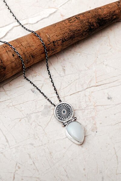 Sümer Telkari Taşlı Elişi Tasarım 925 Ayar Gümüş Damla Kolye 8112