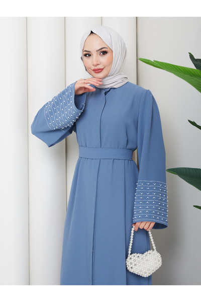 EFSUN MODA Stone-Embellished Sleeve Abaya Modest Wear Women's Ferace Dress