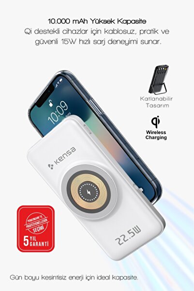 Kensa 10000 mAh Magsafe Uyumlu Taşınabilir Powerbank Dahili Kablolu | 22.5W S...