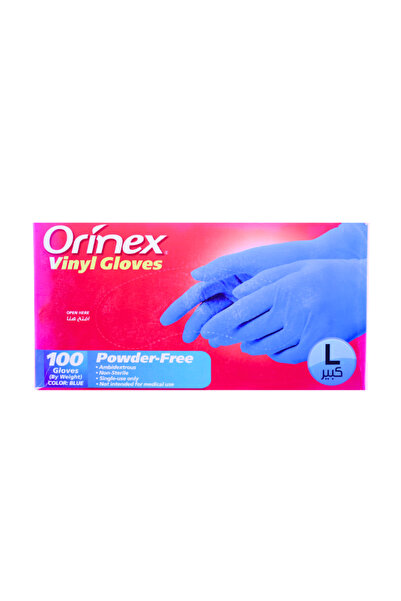 Orinex قفازات فينيل خالية من الفوسفات، لون أزرق، مقاس كبير، 100 قطعة