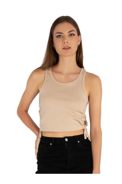london Rag Women Cut Out Tank Crop Top in Taupe