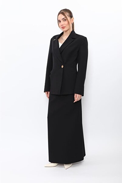 ÖNDER ÖZSOY Pleated Double-Breasted Single-Button Jacket & Square-Pocket Long...