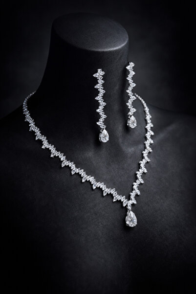 Otto Man Steel Jewelry Zirkon Taşlı Su Yolu Rodyum Kaplama Düğün Nişan Takı S...