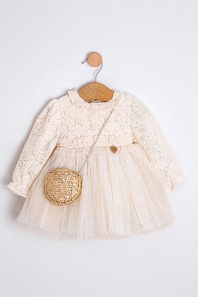 HAUSEkids 9-24 Aylık Lorelai Kız Bebek Çantalı Elbise-Latte