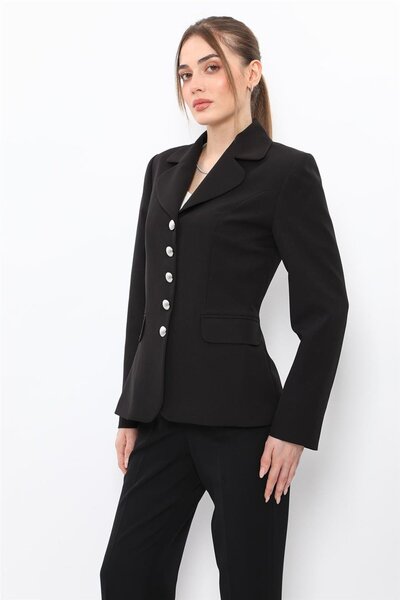 ÖNDER ÖZSOY Baby Collar Buttoned Classic Women's Jacket-Black
