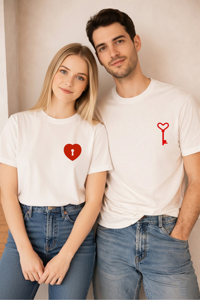LORVEX Valentine's Day Valentine's Day February 14 Double Combination T-Shirt...