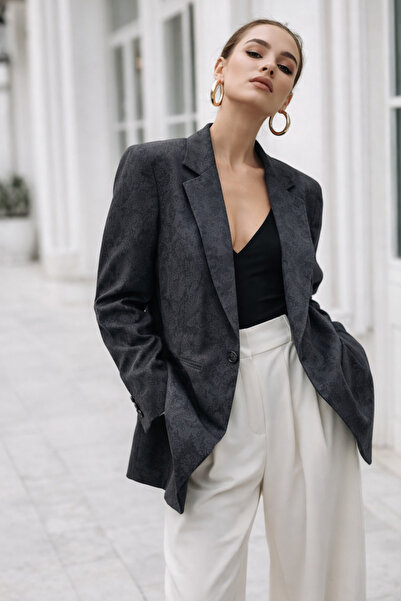 Rich Жіночий чорний вінтажний блейзер з візерунком