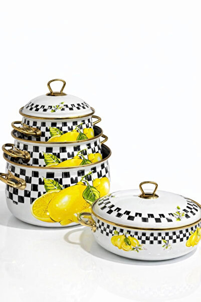 Premium Home Pr Home Lemon Deep Concave Enamel Pot Set 16 - 20 -24 - 26 Pilav...