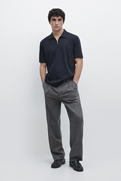 Massimo Dutti Kısa kollu fermuar detaylı polo yaka t-shirt