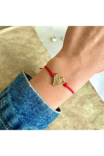 Atelier Çağla Gold Miyuki Heart Red Bracelet