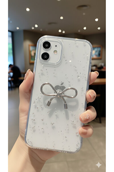 içten iPhone 11-12 Bowknot Lameli Cover Case