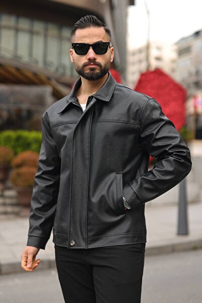 BASEL.CO Modern Cut Leather Jacket with Stitching Detail - Premium City Colle...