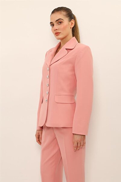 ÖNDER ÖZSOY Baby Collar Buttoned Classic Women's Jacket-Powder