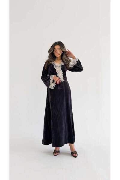 AYA MWJ006 - جلابيه مخمل مكسر مع اضافة الكلفة في الامام والاكمام