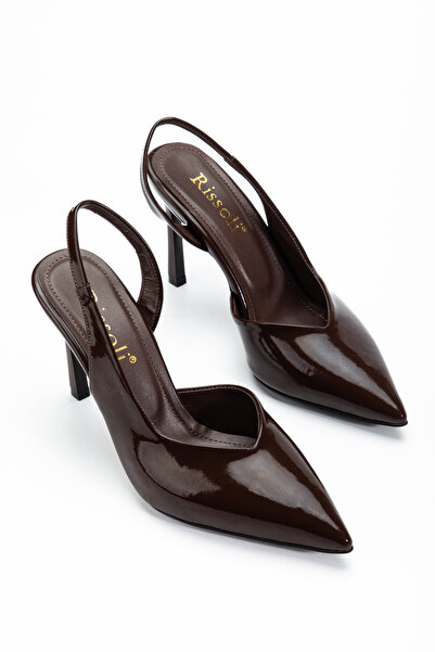 RİSSOLİ Γυναικεία παπούτσια με τακούνι από λουστρίνι σε καφέ χρώμα, με ανοιχτ...