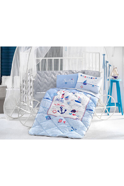 Talis Set Complet Lenjerie de Pat Bebelusi Sailing Fish, Bumbac 100%