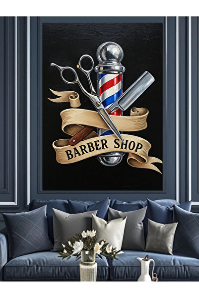 Artmeg Berber Dükkanı İşaret Posteri Dekoratif Kanvas - Mdf Ahşap Tablo