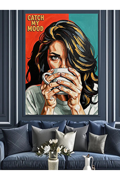 KanvasSepeti Băutor de cafea Așezat Pictură în ulei de înaltă calitate d text...