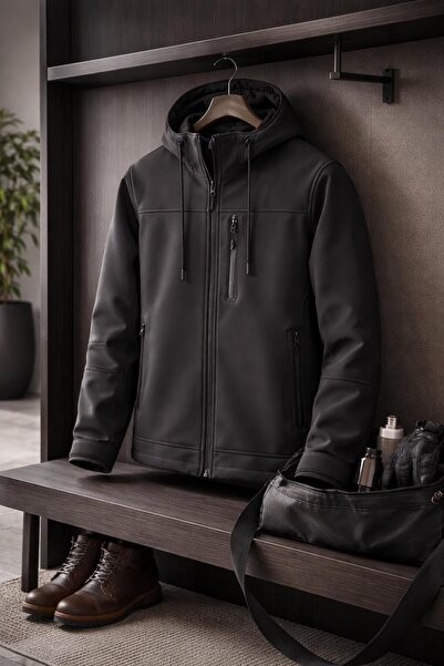 Vatan Tekstil Men's Slim Fit Softshell Hooded Men's Coat Water Repellent Wind...