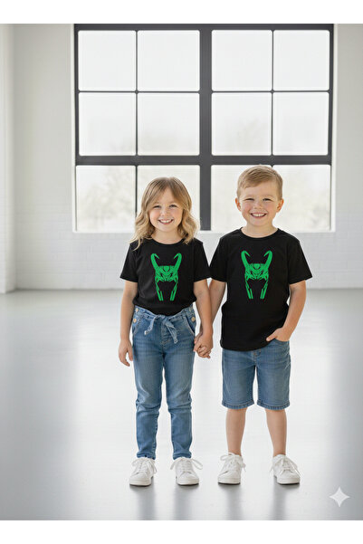 Bonbelle تي شيرت أسود ناعم الملمس مطبوع عليه شخصية فتى/فتاة