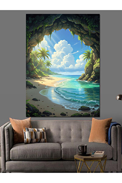 KanvasSepeti Sahil Gizli Giriş Pictură în ulei de înaltă calitate texturat Ca...