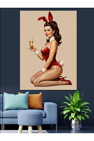Artmeg Sexy Pin-Up with Rabbit Ears Decorative Canvas - Mdf Wood Painting
