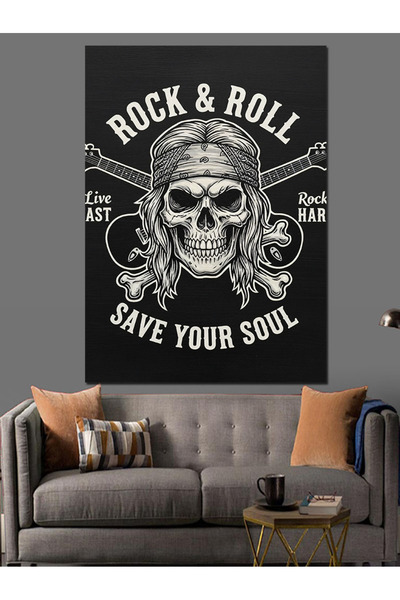 KanvasSepeti Rock Roll Skull Pictură în ulei de înaltă calitate texturat Canv...