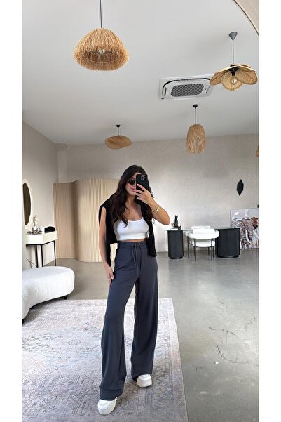 Buket Teke Anthracite Drawstring Modal Fabric Comfortable Trousers