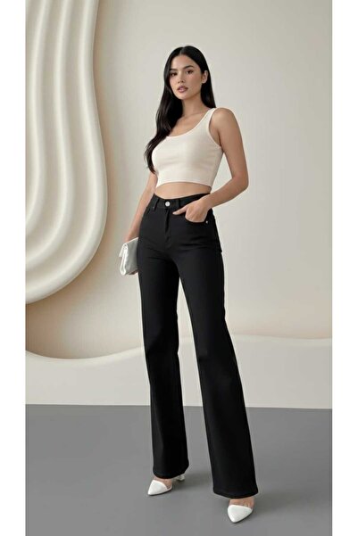 DRC trend Dedi Solmaz Women's Black High Waist Palazzo Jeans Loose Denim Trou...