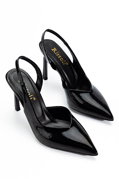RİSSOLİ Women's Black Patent Leather Open-Sided Classic Heeled Shoes