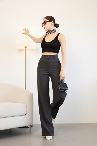 HA-KA GİYİM Women's Imported Doubleface Fabric Palazzo Fit High Waist No Fadi...