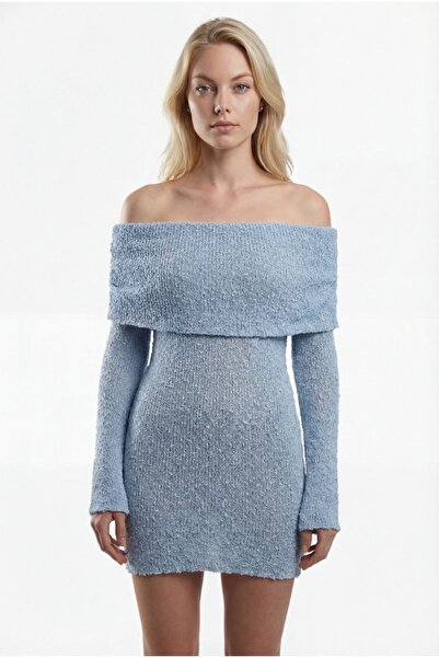 codudem Knitwear Long Sleeve Madonna Collar Textured Short Summer / Beach Dress