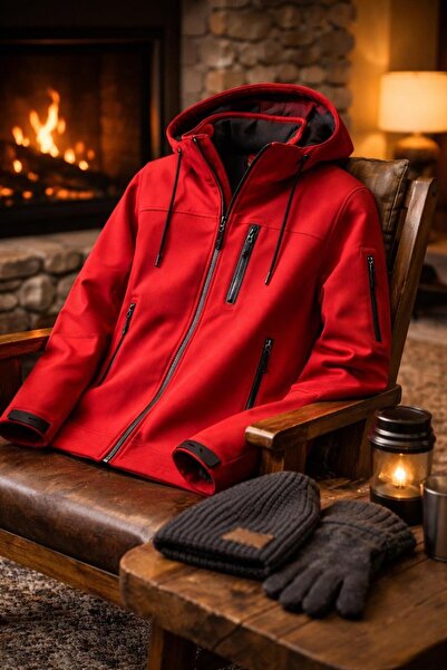 Vatan Tekstil Men's Slim Fit Softshell Hooded Men's Coat Water Repellent Wind...