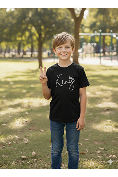 Bonbelle تي شيرت أسود ناعم الملمس مطبوع عليه شخصية فتى/فتاة