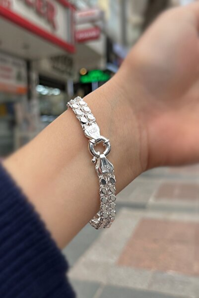 Erer Gümüş Gümüş 2 sıralı pullu arpa zincir bileklik is12e13