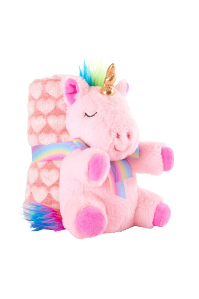 Perletti Комплект плюшено одеяло и розов еднорог 22 см