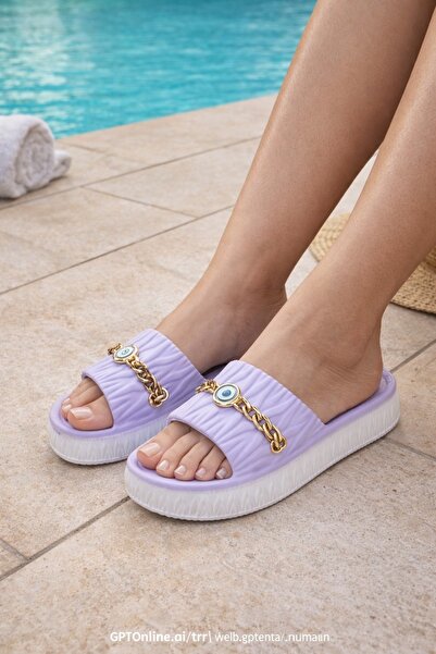Peta Shining Summer Slippers with Evil Eye Bead Detail