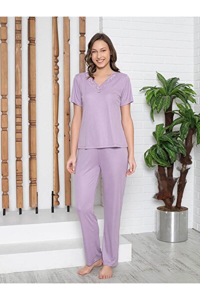 LİMİSSİ imissi Set de pijamale din dantelă cu decolteu în V - Liliac XS / M