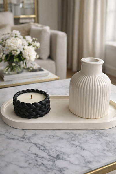 YİĞİTER Handmade Stone Powder Decorative Tray Set |   Candle Holder and Vase