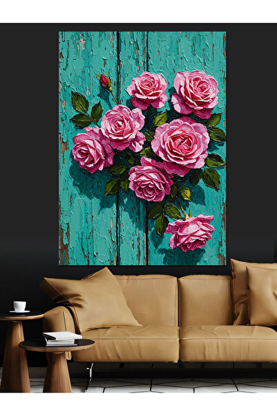 KanvasSepeti Floare cu trandafir roz Pictură în ulei de înaltă calitate textu...